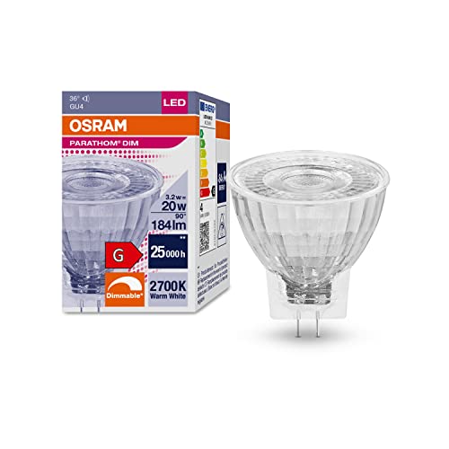 OSRAM Lamps Dimmbare Niedervolt-LED-Reflektorlampen MR11 mit Retrofit-Stecksockel PARATHOM DIM MR11 20 36 Degree 3.2 W 2700 K GU4 Klar von Osram