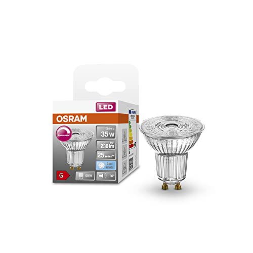 OSRAM Superstar Reflektorlampe für GU10-Sockel, klares Glas ,Kaltweiß (4000K), 230 Lumen, Ersatz für herkömmliche 35W-Leuchtmittel, dimmbar, 1-er Pack von Osram