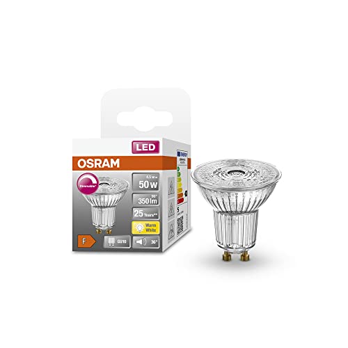 OSRAM Superstar Reflektorlampe für GU10-Sockel, klares Glas ,Warmweiß (2700K), 350 Lumen, Ersatz für herkömmliche 50W-Leuchtmittel, dimmbar, 1-er Pack von Osram