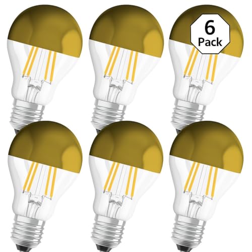 Osram Filament LED Lampe mit E27 Sockel, Warmweiss (2700K), Birnenform Gold verspiegelt, 4W, Ersatz für 37W-Glühbirne, LED Retrofit CLASSIC A Mirror, 6er-Pack von Osram