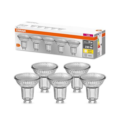 Osram LED Base PAR16, Sockel: GU10, Nicht Dimmbar, Warmweiß, Ersetzt eine herkömmliche 35 Watt Lampe, 36 Grad Abstrahlwinkel, 5-er Pack von Osram