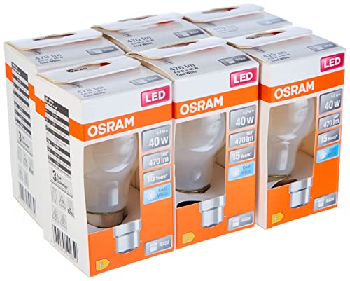 OSRAM LED Star matte Filament LED Lampe, B22d Sockel, Kaltweiß (4000K), Birnenform, Ertsatz für herkömmliche 40W-Glühbirnen, 6er-Pack von Osram