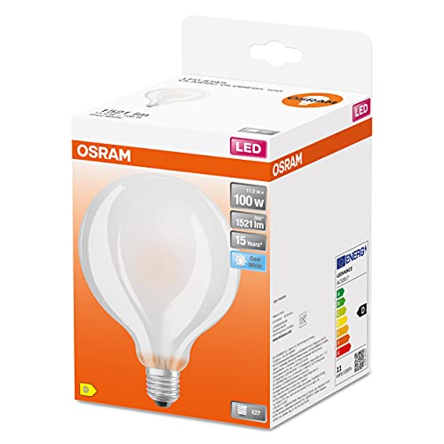 OSRAM LED Star GLOBE95, matte Filament LED-Lampe in Globe Form mit 95mm Durchmesser, E27 Sockel, Kaltweiß (4000K), 1521 Lumen, Ersatz für herkömmliche 100W-Glühbirnen, 1er-Pack von Osram