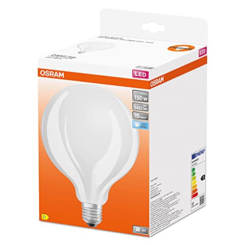 OSRAM LED Star GLOBE125, matte Filament LED-Lampe in Globe Form mit 125mm Durchmesser, E27 Sockel, Kaltweiß (4000K), 2452 Lumen, Ersatz für herkömmliche 150W-Glühbirnen, 4er-Pack von Osram