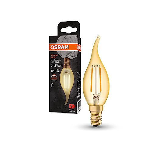OSRAM Vintage 1906 Classic BA FIL LED-Lampe, E14, Kerze mit gebogener Spitze, klar, 1,5W, 120lm, 2400K, warmweiße Komfortlichtfarbe, sehr geringer Energieverbrauch, lange Lebensdauer OSRAM Vintage 1906 Classic BA FIL LED-Lampe, E14, Kerze mit gebogener Spitze, klar, 1,5W, 120lm, 2400K, warmweiße Komfortlichtfarbe, sehr geringer Energieverbrauch, lange Lebensdauer von Osram