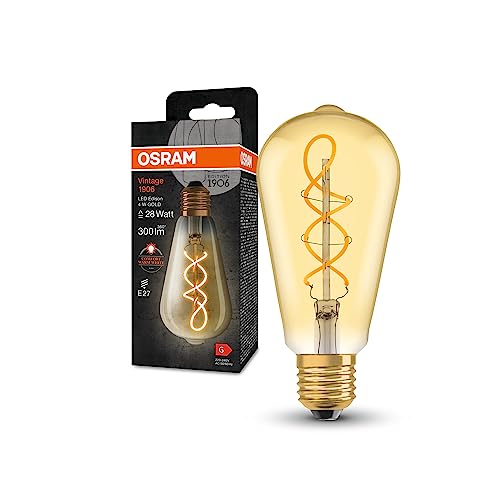 OSRAM Vintage 1906 Classic Edison FIL LED-Lampe, E27, Kugelform, gold, 4W, 300lm, 2000K, warmweiße Komfortlichtfarbe, sehr geringer Energieverbrauch, lange Lebensdauer von Osram