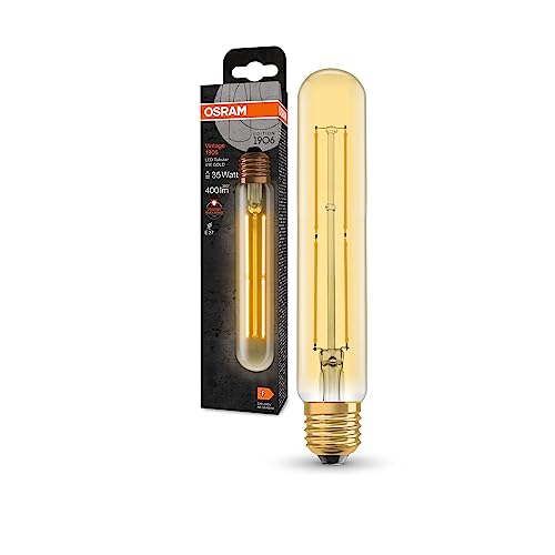 OSRAM Vintage 1906 Classic Tubular FIL LED-Lampe, E27, gerade Form, gold, 4W, 400lm, 2000K, warmweiße Komfortlichtfarbe, sehr geringer Energieverbrauch, lange Lebensdauer OSRAM Vintage 1906 Classic Tubular FIL LED-Lampe, E27, gerade Form, gold, 4W, 400lm, 2000K, warmweiße Komfortlichtfarbe, sehr geringer Energieverbrauch, lange Lebensdauer von Osram