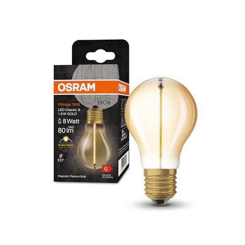 OSRAM Vintage 1906 Classic A FIL LED-Lampe, E27, Kolbenform, gold, 1,8W, 80lm, 2700K, warmweißes Licht, sehr geringer Energieverbrauch, lange Lebensdauer, magnetisches Filament OSRAM Vintage 1906 Classic A FIL LED-Lampe, E27, Kolbenform, gold, 1,8W, 80lm, 2700K, warmweißes Licht, sehr geringer Energieverbrauch, lange Lebensdauer, magnetisches Filament von Osram