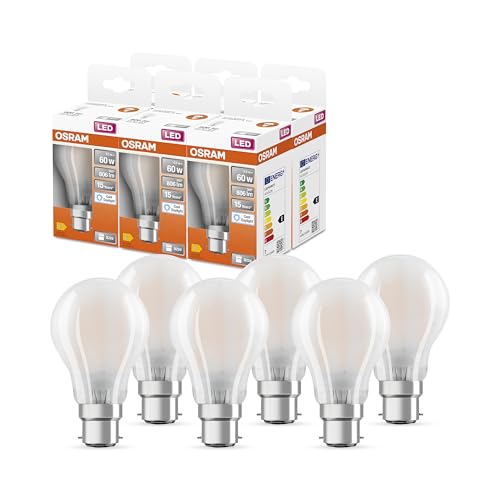 OSRAM LED Star Classic A60 LED Lampe für B22d Sockel, Birnenform, GL FR, 806 Lumen, tageslichtweiß (6500K), Ersatz für herkömmliche 60W Glühbirnen, nicht dimmbar, 6er-Pack von Osram