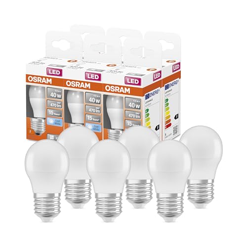 OSRAM LED Star Classic P40 LED Lampe für E27 Sockel, Tropfenform, FR, 470 Lumen, kaltweiß (4000K), Ersatz für herkömmliche 40W Glühbirnen, nicht dimmbar, 6er-Pack von Osram