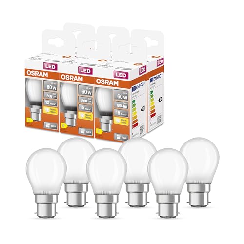 OSRAM LED Star Classic P60 LED Lampe für B22d Sockel, Tropfenform, GL FR, 806 Lumen, warmweiß (2700K), Ersatz für herkömmliche 60W Glühbirnen, nicht dimmbar, 6er-Pack von Osram