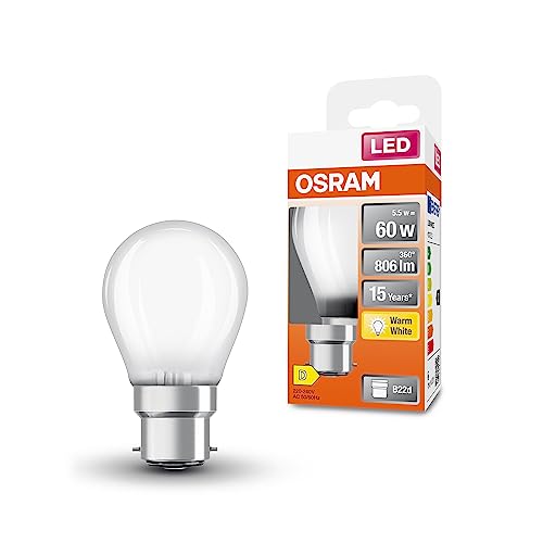 OSRAM LED Star Classic P60 LED Lampe für B22d Sockel, Tropfenform, mattes Glas, 806 Lumen, warmweiß (2700K), Ersatz für herkömmliche 60W Glühbirnen, nicht dimmbar, 1er-Pack von Osram