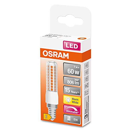 OSRAM LED Superstar Special T SLIM, Dimmbare schlanke LED-Spezial Lampe, E14 Sockel, Warmweiß (2700K), Ersatz für herkömmliche 60W-Leuchtmittel, 6 Stück (1er Pack) von OSRAM Lamps