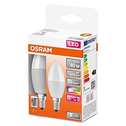 OSRAM LED STAR+ RGBW matte LED-Lampe für E14 Sockel, RGBW-Farben per Fernbedienung änderbar, Kerzenform, Ersatz für herkömmliche 40W-Glühbirnen, Doppelpack, 2er-Pack OSRAM LED STAR+ RGBW matte LED-Lampe für E14 Sockel, RGBW-Farben per Fernbedienung änderbar, Kerzenform, Ersatz für herkömmliche 40W-Glühbirnen, Doppelpack, 2er-Pack von Osram