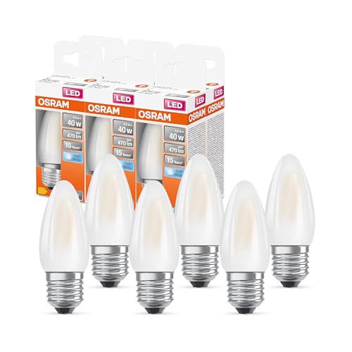 OSRAM LED Star Classic B40 LED Lampe für E27 Sockel, Kerzenform, GL FR, 470 Lumen, kaltweiß (4000K), Ersatz für herkömmliche 40W Glühbirnen, nicht dimmbar, 6er-Pack von OSRAM Lamps