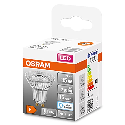 OSRAM LED Star PAR16 35 LED-Reflektorlampe mit 36 Grad Abstrahlwinkel, GU10 Sockel, Tageslichtweiß (6500K), Ersatz für herkömmliche 35W-Spotlampen, 1er-Pack von Osram