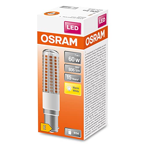 OSRAM LED Star Special T SLIM, schlanke LED Spezial Lampe, B15d Sockel, Warmweiß (2700K), Ersatz für herkömmliche 60W-Leuchtmittel, 1 Stück (1er Pack) von OSRAM Lamps