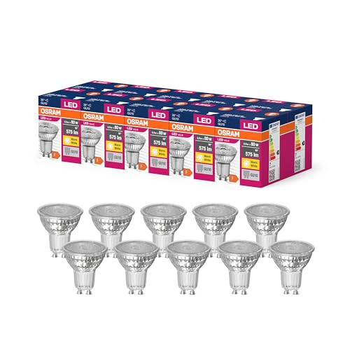 OSRAM LED Star Value PAR16 LED Lampe für GU10 Sockel, Reflektor-Lampe, GL, 575 Lumen, warmweiß (3000K), Ersatz für herkömmliche 80W Glühbirnen, nicht dimmbar, 10er-Pack von Osram