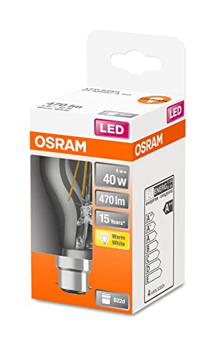 OSRAM LED Star klare Filament LED Lampe, B22d Sockel, Warmweiß (2700K), Birnenform, Ersatz für herkömmliche 40W-Glühbirnen, 1er-Pack von Osram