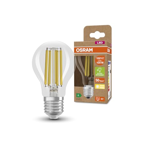 OSRAM LED Stromsparlampe, Filament Birne mit E27 Sockel, Warmweiß (3000K), 7,2 Watt, ersetzt herkömmliche 100W-Leuchtmittel, besonders hohe Energieeffizienz und stromsparend, 1er-Pack von Osram