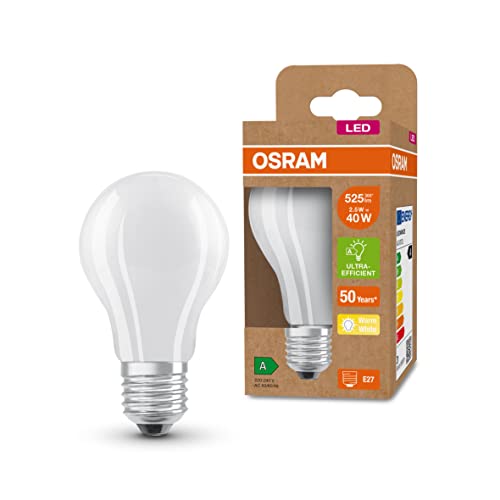 OSRAM LED Stromsparlampe, Matte Birne mit E27 Sockel, Warmweiß (3000K), 2,5 Watt, ersetzt herkömmliche 40W-Leuchtmittel, besonders hohe Energieeffizienz und stromsparend, 6er-Pack von Osram