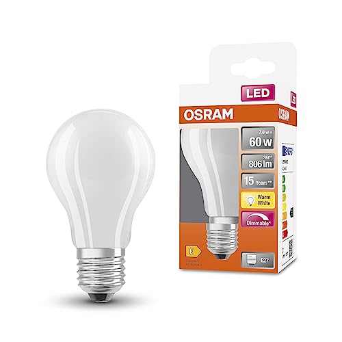 OSRAM LED SuperStar Classic A60 Dimmbare LED Lampe für E27 Sockel, Birnenform, GL FR, 806 Lumen, warmweiß (2700K), Ersatz für herkömmliche 60W Glühbirnen, 1er-Pack, White von Osram
