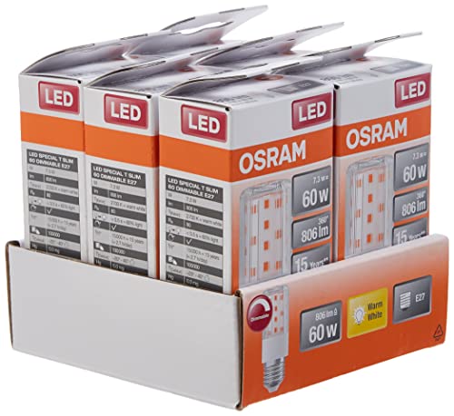OSRAM LED Superstar Special T SLIM, Dimmbare schlanke LED-Spezial Lampe, E27 Sockel, Warmweiß (2700K), Ersatz für herkömmliche 60W-Leuchtmittel, 6 Stück (1er Pack) von OSRAM Lamps