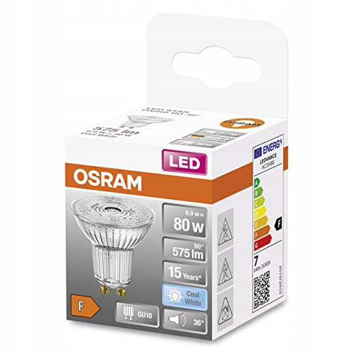 OSRAM PAR16 LED Reflektorlampe mit GU10 Sockel, Kaltweiss (4000K), Glas Spot, 6.9W, Ersatz für 80W-Reflektorlampe, LED STAR PAR16, Kaltweiß von Osram