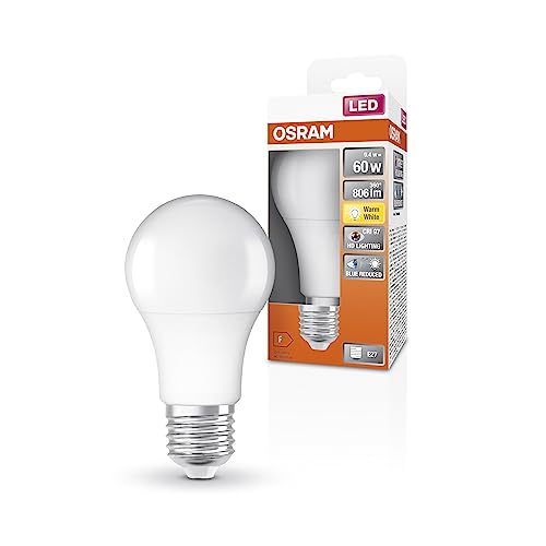 OSRAM SUPERSTAR+ CLASSIC A 60 FR LED-Lampe mit sockel E27, Kolbenform, 9,4W, 806lm, 2700K, warmweißes Licht, stark reduzierter Blauanteil, geringere Augenbelastung, sehr geringer Energieverbrauch von Osram