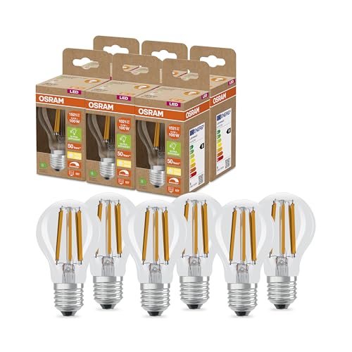 OSRAM SUPERSTAR+ CLASSIC A FIL 100 LED-Lampe, E27, Kolbenform, 8,2W, 1521lm, 2700K, warmweißes Licht, dimmbar, LED-Filament-Technologie, sehr energiesparend, Energieeffizienzklasse B,6-Pack von Osram