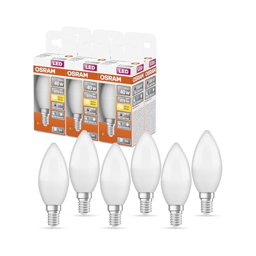 OSRAM SUPERSTAR+ CLASSIC B 40 FR LED-Lampe, Sockel E14, Minikerzenform, 4,9W, 470lm, 2700K, warmweißes Licht, stark reduzierter Blauanteil, geringere Augenbelastung, sehr energiesparend,6-Pack von Osram