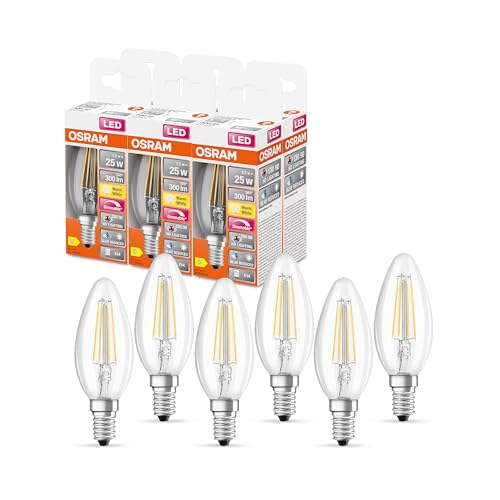 OSRAM SUPERSTAR+ CLASSIC B FIL 25 LED-Lampe, E14, Minikerzenform, 2,2W, 300lm, 2700K, warmweißes Licht, stark reduzierter Blauanteil, geringere Augenbelastung, dimmbar, energiesparend,6-Pack von Osram