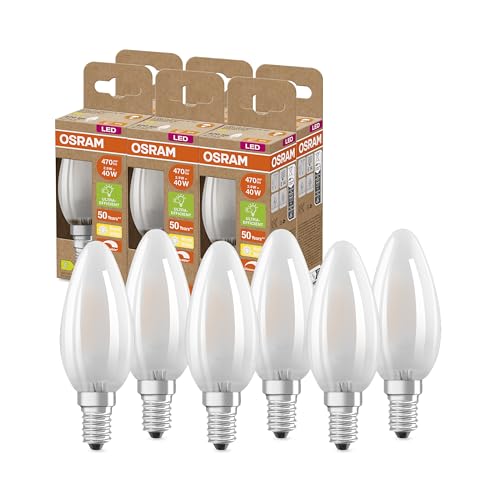 OSRAM SUPERSTAR+ CLASSIC B GLFR 40 LED-Lampe, E14, Minikerzenform, 2,9W, 470lm, 2700K, warmweißes Licht, dimmbar, LED-Filament-Technologie, sehr energiesparend, Energieeffizienzklasse C,6-Pack OSRAM SUPERSTAR+ CLASSIC B GLFR 40 LED-Lampe, E14, Minikerzenform, 2,9W, 470lm, 2700K, warmweißes Licht, dimmbar, LED-Filament-Technologie, sehr energiesparend, Energieeffizienzklasse C,6-Pack von Osram