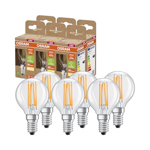 OSRAM SUPERSTAR+ CLASSIC P FIL 40 LED-Lampe, E14, Miniballform, 2,5W, 470lm, 2700K, warmweißes Licht, LED-Filament-Technologie, sehr geringer Energieverbrauch, Energieeffizienzklasse B,6-Pack von Osram