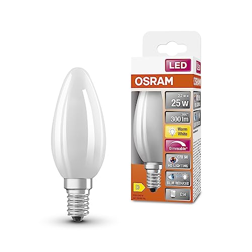 OSRAM SUPERSTAR+ CLASSIC P GLFR 25 LED-Lampe, E14, Minikerzenform, 2,2W, 300lm, 2700K, warmweißes Licht, stark reduzierter Blauanteil, geringere Augenbelastung, dimmbar, energiesparend,6-Pack von Osram