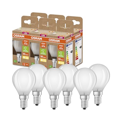 OSRAM SUPERSTAR+ CLASSIC P GLFR 40 LED-Lampe, E14, Miniballform, 2,5W, 470lm, 2700K, warmweißes Licht, LED-Filament-Technologie, sehr geringer Energieverbrauch, Energieeffizienzklasse B,6-Pack von Osram