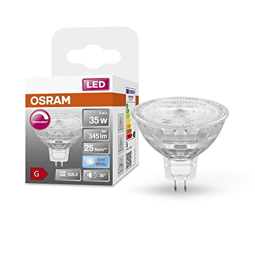 OSRAM Superstar Reflektorlampe für GU5.3-Sockel, klares Glas ,Kaltweiß (4000K), 345 Lumen, Ersatz für herkömmliche 35W-Leuchtmittel, dimmbar, 1-er Pack, Kaltweiß von Osram