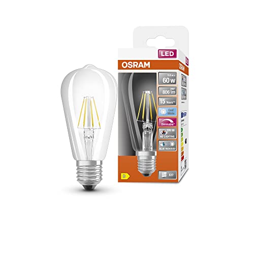 OSRAM Superstar dimmbare LED-Lampe mit besonders hoher Farbwiedergabe (CRI90) für E27-Sockel, Filament-Optik ,Kaltweiß (4000K), 730 Lumen, Ersatz für herkömmliche 60W-Leuchtmittel, dimmbar, 1-er Pack von Ledvance
