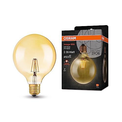 Osram LED-Lampen, Vintage-Edition, 35 Watts Ersatz, E27, Globe, 2400 Kelvin, Warm Comfort Light, Klares Glas, single Pack, Gold von Osram