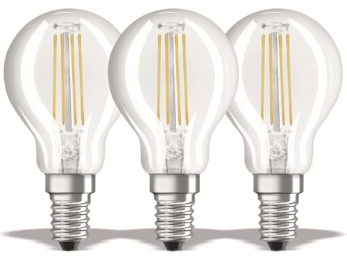 Osram LED Base Classic P Lampe, in Tropfenform mit E14-Sockel, nicht dimmbar, Ersetzt 40 Watt, Filamentstil Klar, Warmweiß - 2700 Kelvin, 3er-Pack von Osram