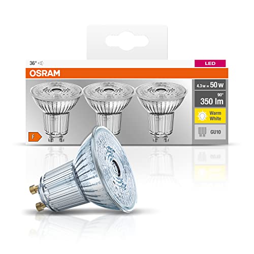 Osram LED Base PAR16 Reflektorlampe, mit GU10-Sockel, nicht dimmbar, Ersetzt 4,3 Watt, 36° Ausstrahlungswinkel, Warmweiß - 2700 Kelvin, 3 Stück (1er Pack) von Osram