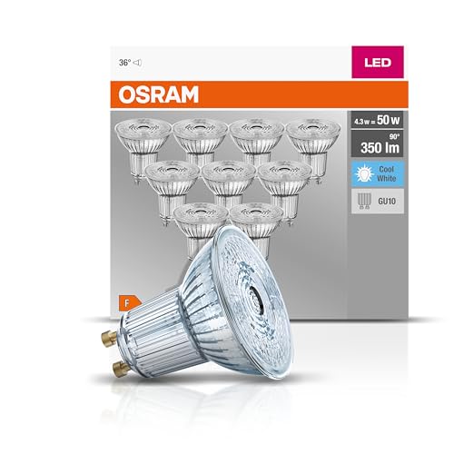 Osram LED Base PAR16 Reflektorlampe, mit GU10-Sockel, nicht dimmbar, Ersetzt 50 Watt, 36° Ausstrahlungswinkel, Kaltweiß - Kelvin, 10er-Pack von Osram