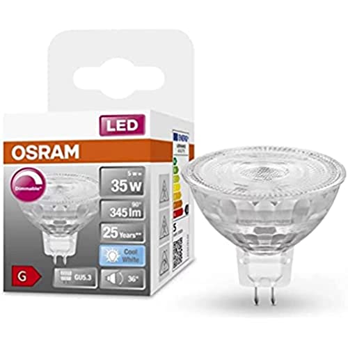 OSRAM Superstar Reflektorlampe für GU5.3-Sockel, klares Glas ,Kaltweiß (4000K), 345 Lumen, Ersatz für herkömmliche 35W-Leuchtmittel, dimmbar, 6-er Pack von Osram