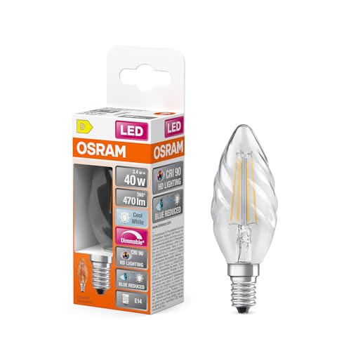 OSRAM Superstar dimmbare LED-Lampe mit besonders hoher Farbwiedergabe (CRI90) für E14-Sockel, Filament-Optik ,Kaltweiß (4000K), 470 Lumen, Ersatz für herkömmliche 40W-Leuchtmittel, dimmbar, 1-er Pack OSRAM Superstar dimmbare LED-Lampe mit besonders hoher Farbwiedergabe (CRI90) für E14-Sockel, Filament-Optik ,Kaltweiß (4000K), 470 Lumen, Ersatz für herkömmliche 40W-Leuchtmittel, dimmbar, 1-er Pack von Osram