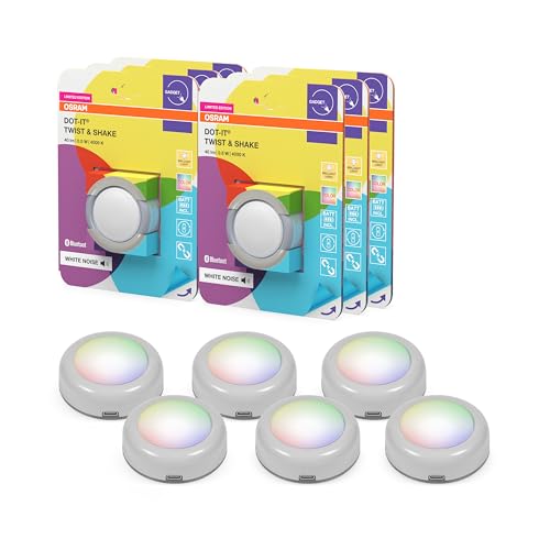 OSRAM SMART+ DOT-IT TWIST & SHAKE, smartes mobiles Nachtlicht oder Kinderlicht mit 16 Mio RGB Farben, steuerbar über Druck & Rotation oder App, magnetisch, Schlaffunktion mit Ambientgeräuschen, 6er OSRAM SMART+ DOT-IT TWIST & SHAKE, smartes mobiles Nachtlicht oder Kinderlicht mit 16 Mio RGB Farben, steuerbar über Druck & Rotation oder App, magnetisch, Schlaffunktion mit Ambientgeräuschen, 6er von OSRAM