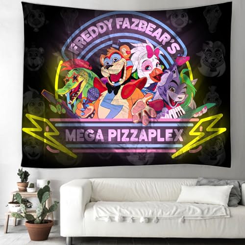 OSRDFV FNAF Security Breach Fazbear's Piazzaria Wandhintergrund, Tapisserie, Schlafzimmer-Dekor, Stoff zum Aufhängen, Stoff (Typ 4, 150 x 100 cm) von OSRDFV