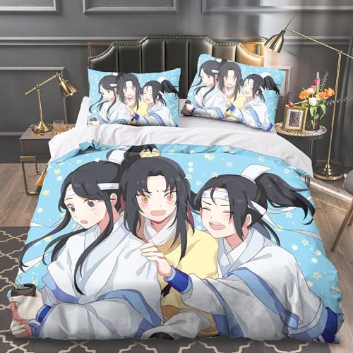 OSRDFV Grandmaster of Demonic Cultivation Bedding Sets with Pillowcases LAN Wang Ji Wei Wu Xian Anime Bed Linen, Bedding Double Duvet Cover Set (Type 1, Single) von OSRDFV