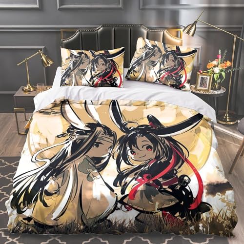 OSRDFV Grandmaster of Demonic Cultivation Bedding Sets with Pillowcases LAN Wang Ji Wei Wu Xian Anime Bed Linen, Bedding Double Duvet Cover Set (Type 2, Single) von OSRDFV