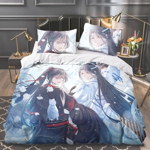 OSRDFV Grandmaster of Demonic Cultivation Bedding Sets with Pillowcases LAN Wang Ji Wei Wu Xian Anime Bed Linen, Bedding Double Duvet Cover Set (Type 3, Single) von OSRDFV