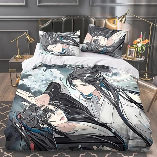 OSRDFV Grandmaster of Demonic Cultivation Bedding Sets with Pillowcases LAN Wang Ji Wei Wu Xian Anime Bed Linen, Bedding Double Duvet Cover Set (Type 4, Double) von OSRDFV